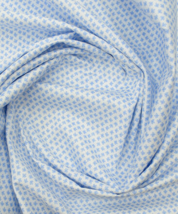 Nemesis Men's Premium Cotton Printed 2.25 Meter Unstitched Shirting Fabric (White & Sky Blue)