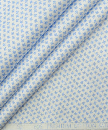 Nemesis Men's Premium Cotton Printed 2.25 Meter Unstitched Shirting Fabric (White & Sky Blue)