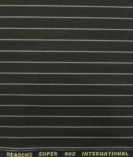 Panero Men's Wool Striped 3.75 Meter Unstitched Suiting Fabric (Blackish Grey)