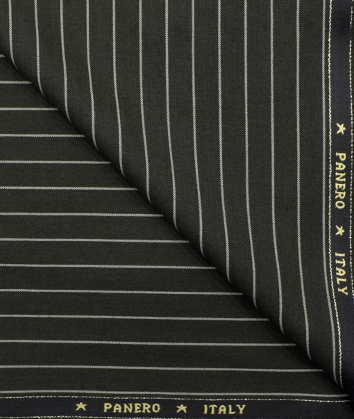 Panero Men's Wool Striped 3.75 Meter Unstitched Suiting Fabric (Blackish Grey)