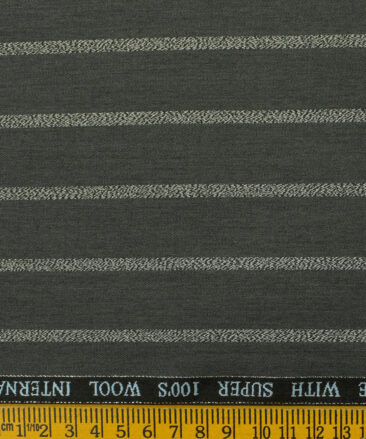 Panero Men's Wool Striped 3.75 Meter Unstitched Suiting Fabric (Dark Grey)