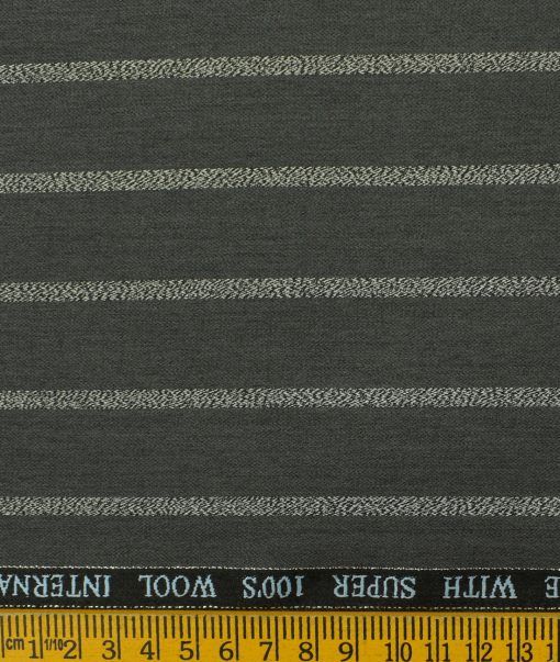 Panero Men's Wool Striped 3.75 Meter Unstitched Suiting Fabric (Dark Grey)