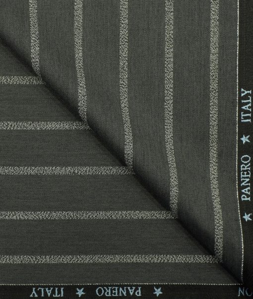 Panero Men's Wool Striped 3.75 Meter Unstitched Suiting Fabric (Dark Grey)