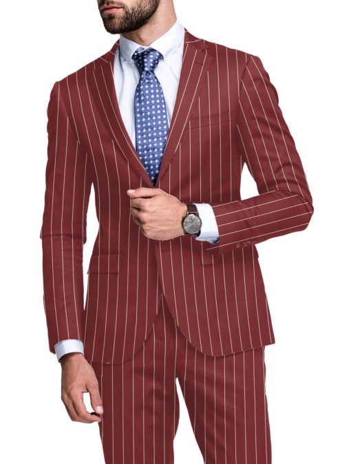 Panero Men's Wool Striped  Unstitched Suiting Fabric (Sangria Red) - Image 2