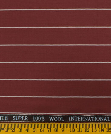 Panero Men's Wool Striped 3.75 Meter Unstitched Suiting Fabric (Sangria Red)