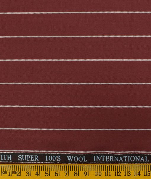 Panero Men's Wool Striped 3.75 Meter Unstitched Suiting Fabric (Sangria Red)