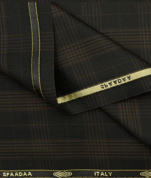 Spada Men's Terry Rayon Checks 3.75 Meter Unstitched Suiting Fabric (Black & Brown)