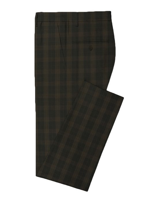 Spada Men's Terry Rayon Checks 3.75 Meter Unstitched Suiting Fabric (Black & Brown)