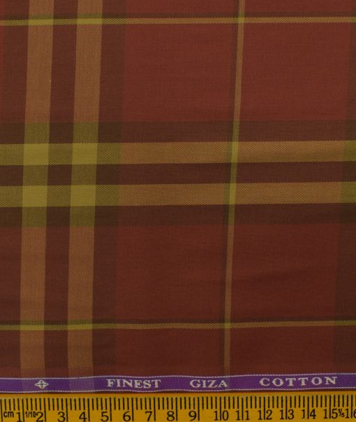 Soktas Men's Giza Cotton Checks 2.25 Meter Unstitched Shirting Fabric (Brick Red)