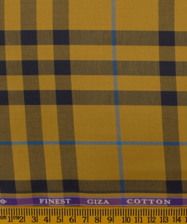 Soktas Men's Giza Cotton Checks 2.25 Meter Unstitched Shirting Fabric (Honey Orange)