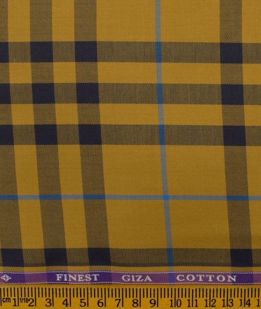 Soktas Men's Giza Cotton Checks 2.25 Meter Unstitched Shirting Fabric (Honey Orange)