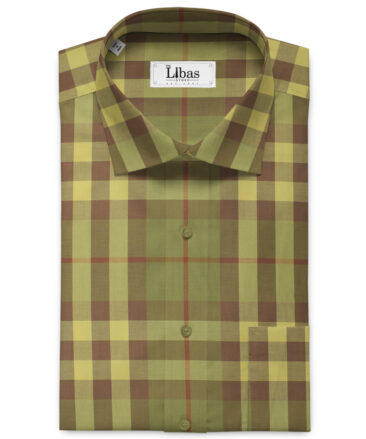 Soktas Men's Giza Cotton Checks 2.25 Meter Unstitched Shirting Fabric (Olive Green)