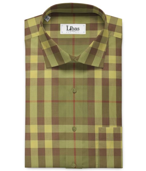 Soktas Men's Giza Cotton Checks 2.25 Meter Unstitched Shirting Fabric (Olive Green)