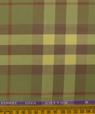 Soktas Men's Giza Cotton Checks 2.25 Meter Unstitched Shirting Fabric (Olive Green)