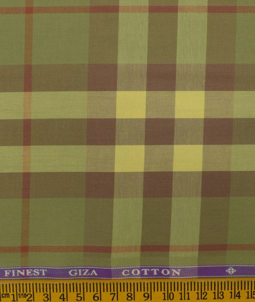 Soktas Men's Giza Cotton Checks 2.25 Meter Unstitched Shirting Fabric (Olive Green)