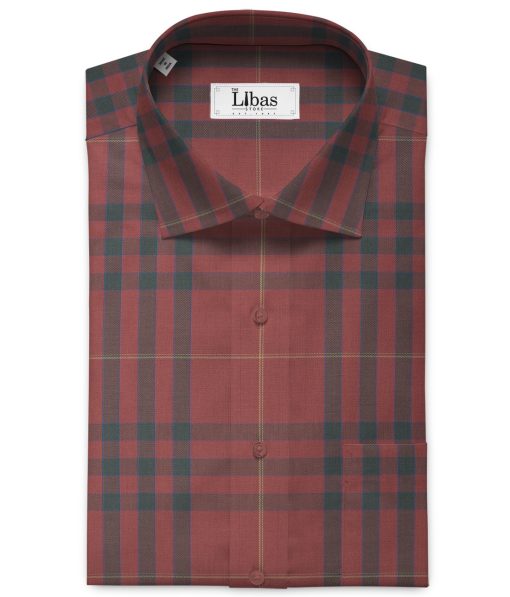 Soktas Men's Giza Cotton Checks 2.25 Meter Unstitched Shirting Fabric (Rosewood Pink)