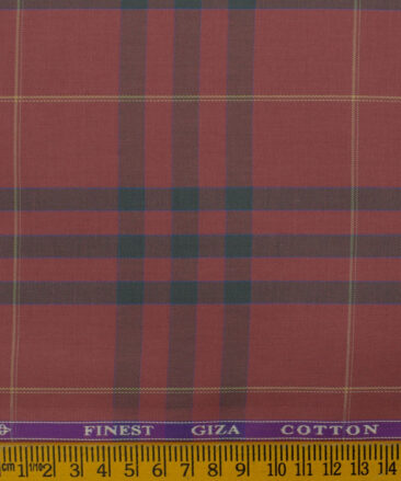 Soktas Men's Giza Cotton Checks 2.25 Meter Unstitched Shirting Fabric (Rosewood Pink)