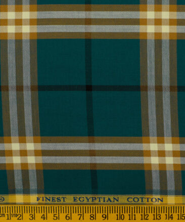 Soktas Men's Giza Cotton Checks 2.25 Meter Unstitched Shirting Fabric (Dark Sea Green)