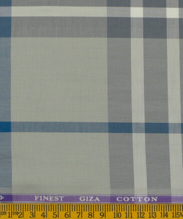 Soktas Men's Giza Cotton Checks 2.25 Meter Unstitched Shirting Fabric (Light Grey)