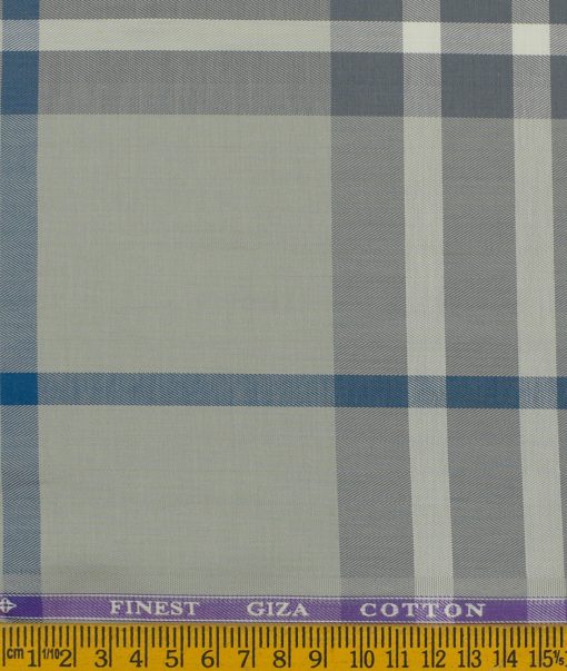 Soktas Men's Giza Cotton Checks 2.25 Meter Unstitched Shirting Fabric (Light Grey)