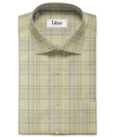 Soktas Men's Giza Cotton Checks 2.25 Meter Unstitched Shirting Fabric (Beige )