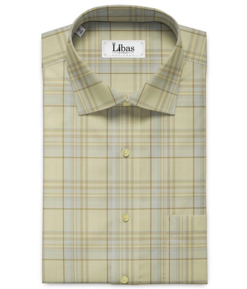 Soktas Men's Giza Cotton Checks 2.25 Meter Unstitched Shirting Fabric (Beige )