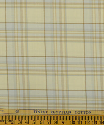 Soktas Men's Giza Cotton Checks 2.25 Meter Unstitched Shirting Fabric (Beige )