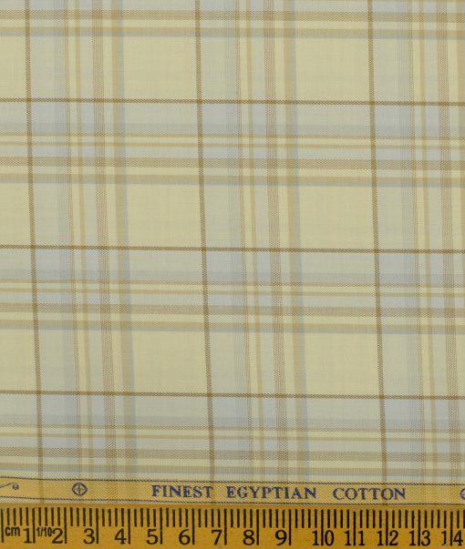 Soktas Men's Giza Cotton Checks 2.25 Meter Unstitched Shirting Fabric (Beige )