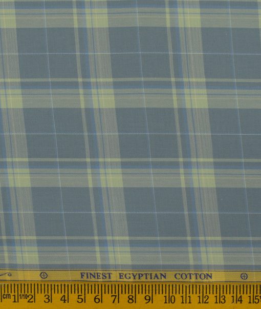 Soktas Men's Giza Cotton Checks 2.25 Meter Unstitched Shirting Fabric (Blue)