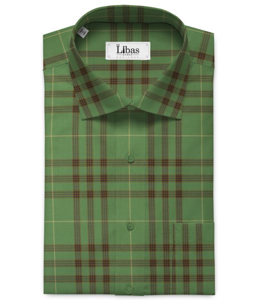 Soktas Men's Luxury Cotton Checks 2.25 Meter Unstitched Shirting Fabric (Olive Green)