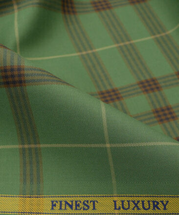 Soktas Men's Luxury Cotton Checks 2.25 Meter Unstitched Shirting Fabric (Olive Green)