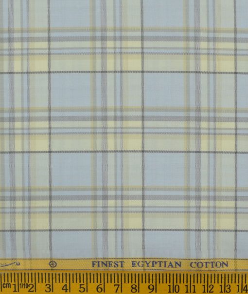 Soktas Men's Giza Cotton Checks 2.25 Meter Unstitched Shirting Fabric (Sky Blue)