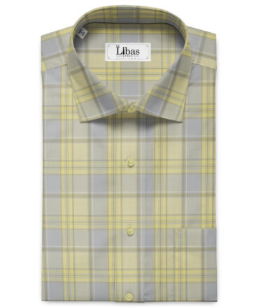 Soktas Men's Giza Cotton Checks 2.25 Meter Unstitched Shirting Fabric (Yellow)