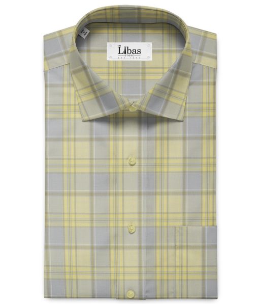 Soktas Men's Giza Cotton Checks 2.25 Meter Unstitched Shirting Fabric (Yellow)