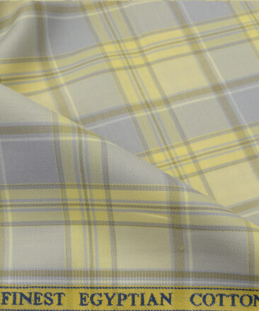 Soktas Men's Giza Cotton Checks 2.25 Meter Unstitched Shirting Fabric (Yellow)