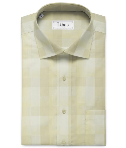 Soktas Men's Giza Cotton Checks 2.25 Meter Unstitched Shirting Fabric (White & Beige)