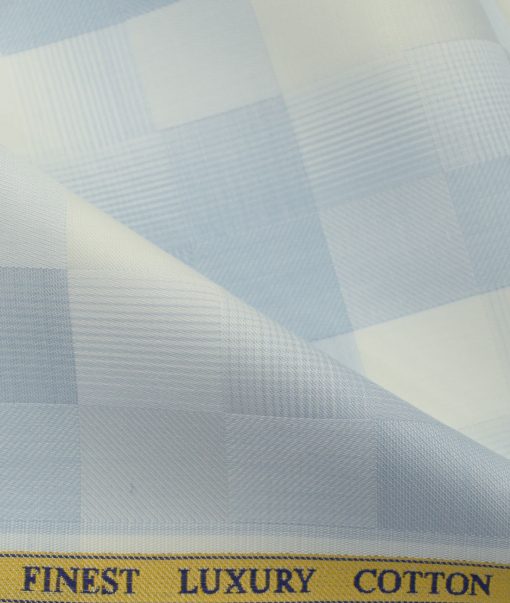 Soktas Men's Giza Cotton Checks 2.25 Meter Unstitched Shirting Fabric (White & Blue)