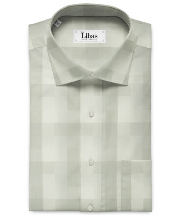 Soktas Men's Giza Cotton Checks 2.25 Meter Unstitched Shirting Fabric (White & Grey)