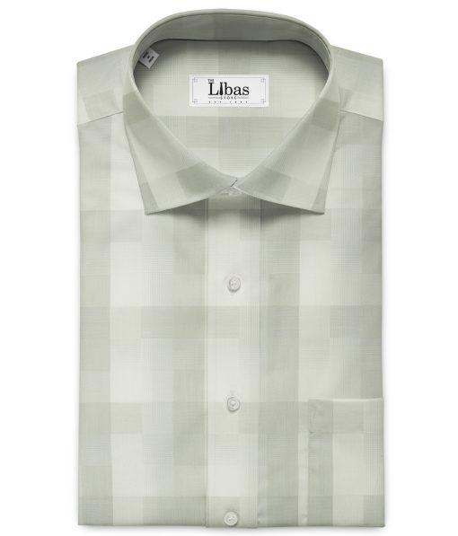 Soktas Men's Giza Cotton Checks 2.25 Meter Unstitched Shirting Fabric (White & Grey)