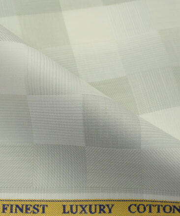 Soktas Men's Giza Cotton Checks 2.25 Meter Unstitched Shirting Fabric (White & Grey)