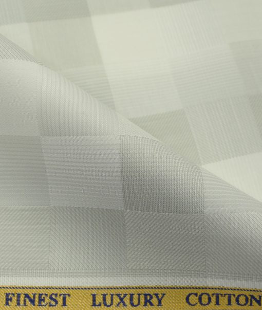 Soktas Men's Giza Cotton Checks 2.25 Meter Unstitched Shirting Fabric (White & Grey)