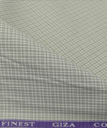 Soktas Men's Giza Cotton Checks 2.25 Meter Unstitched Shirting Fabric (White & Grey)