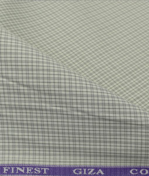 Soktas Men's Giza Cotton Checks 2.25 Meter Unstitched Shirting Fabric (White & Grey)