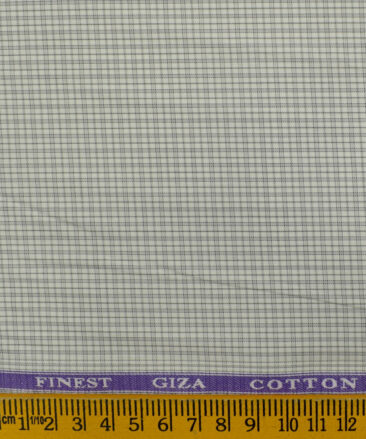 Soktas Men's Giza Cotton Checks 2.25 Meter Unstitched Shirting Fabric (White & Grey)