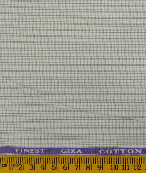 Soktas Men's Giza Cotton Checks 2.25 Meter Unstitched Shirting Fabric (White & Grey)