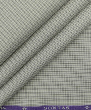 Soktas Men's Giza Cotton Checks 2.25 Meter Unstitched Shirting Fabric (White & Grey)