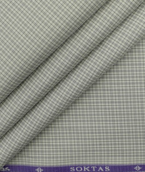 Soktas Men's Giza Cotton Checks 2.25 Meter Unstitched Shirting Fabric (White & Grey)