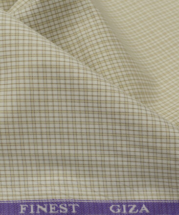 Soktas Men's Giza Cotton Checks 2.25 Meter Unstitched Shirting Fabric (White & Brown)