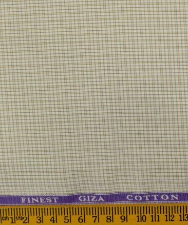 Soktas Men's Giza Cotton Checks 2.25 Meter Unstitched Shirting Fabric (White & Brown)