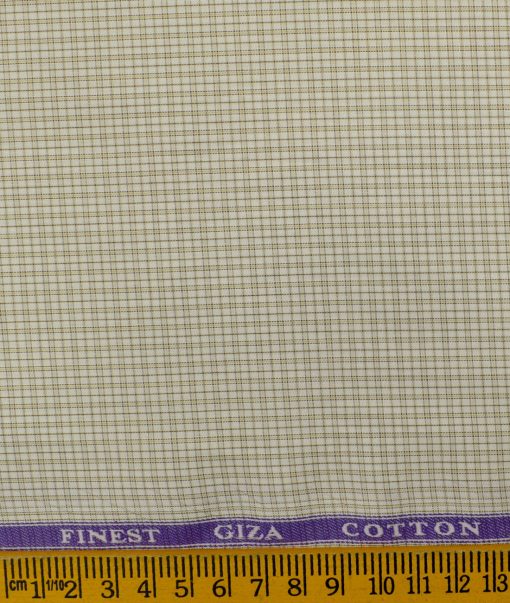 Soktas Men's Giza Cotton Checks 2.25 Meter Unstitched Shirting Fabric (White & Brown)